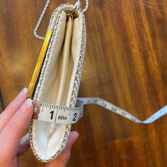 White mesh rhinestone gold accents chain link strap evening purse clutch - Picture 8 of 8